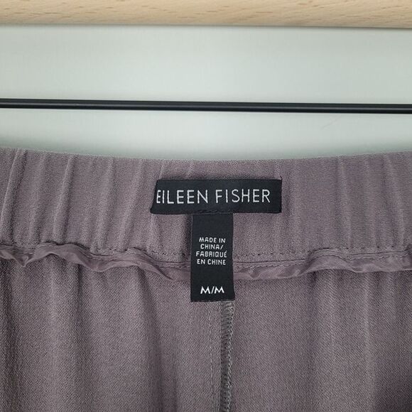 Eileen Fisher Size M Silk Georgette Crepe Pants Pull On Straight Leg Purple - Picture 12 of 12